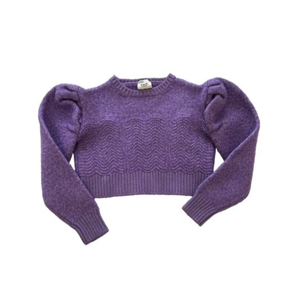 Tach Anthropologie Purple Cropped Wool Puff‎ Shoulder Sweater Medium